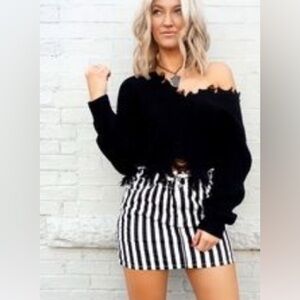 NATIVE DAUGHTERS - BLACK & WHITE - STRIPED SKIRT - LARGE